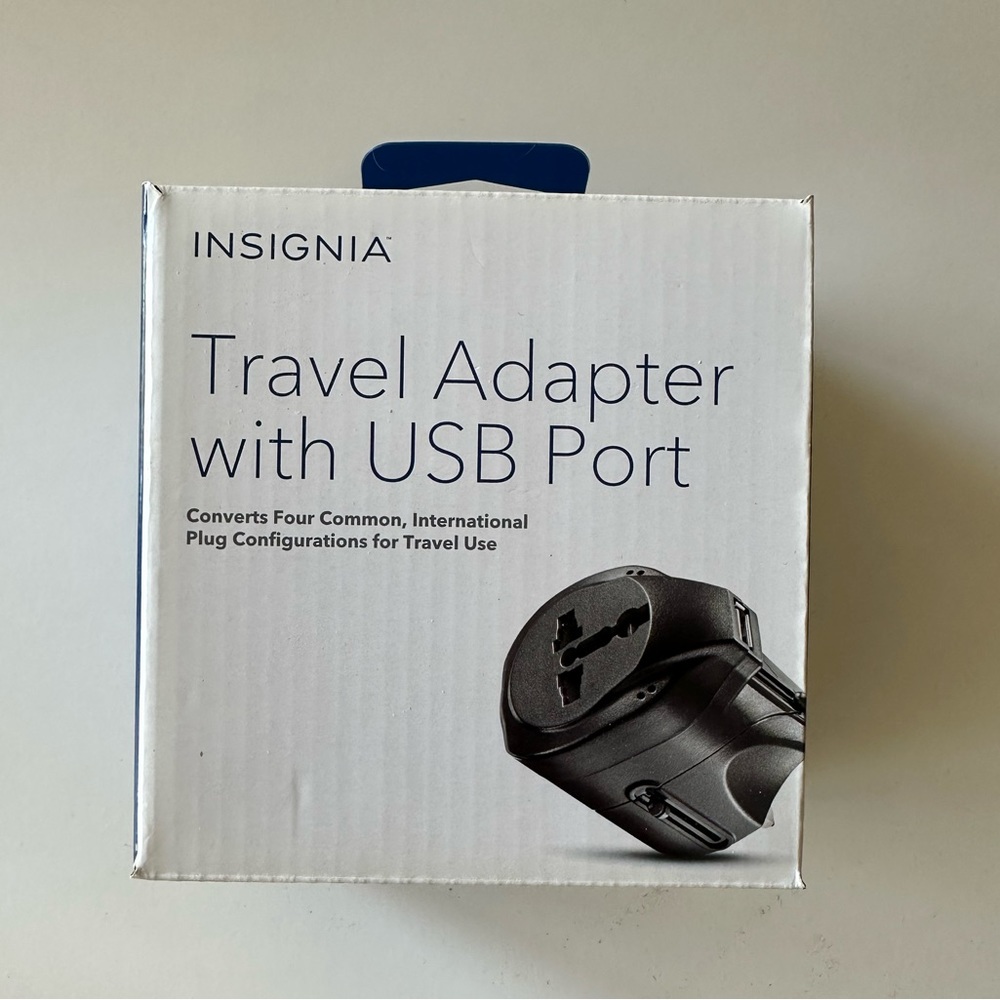 Used Insignia Travel Adapter with USB Port Original Box
